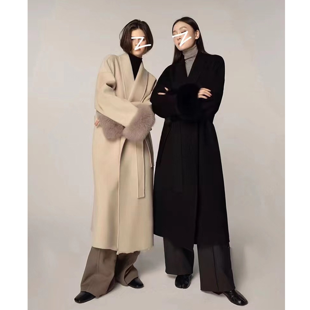 气质浴袍长款绵羊毛双面呢大衣女高级秋冬可拆卸真狐狸毛毛呢外套