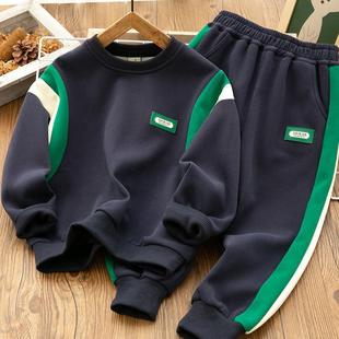 Cross-Border Ins Popular Kidsren's Clothing Composite Beibei Velvet Kidsren's Sweatshirt Suit Autumn and Winter Round Neck Long Sleeves