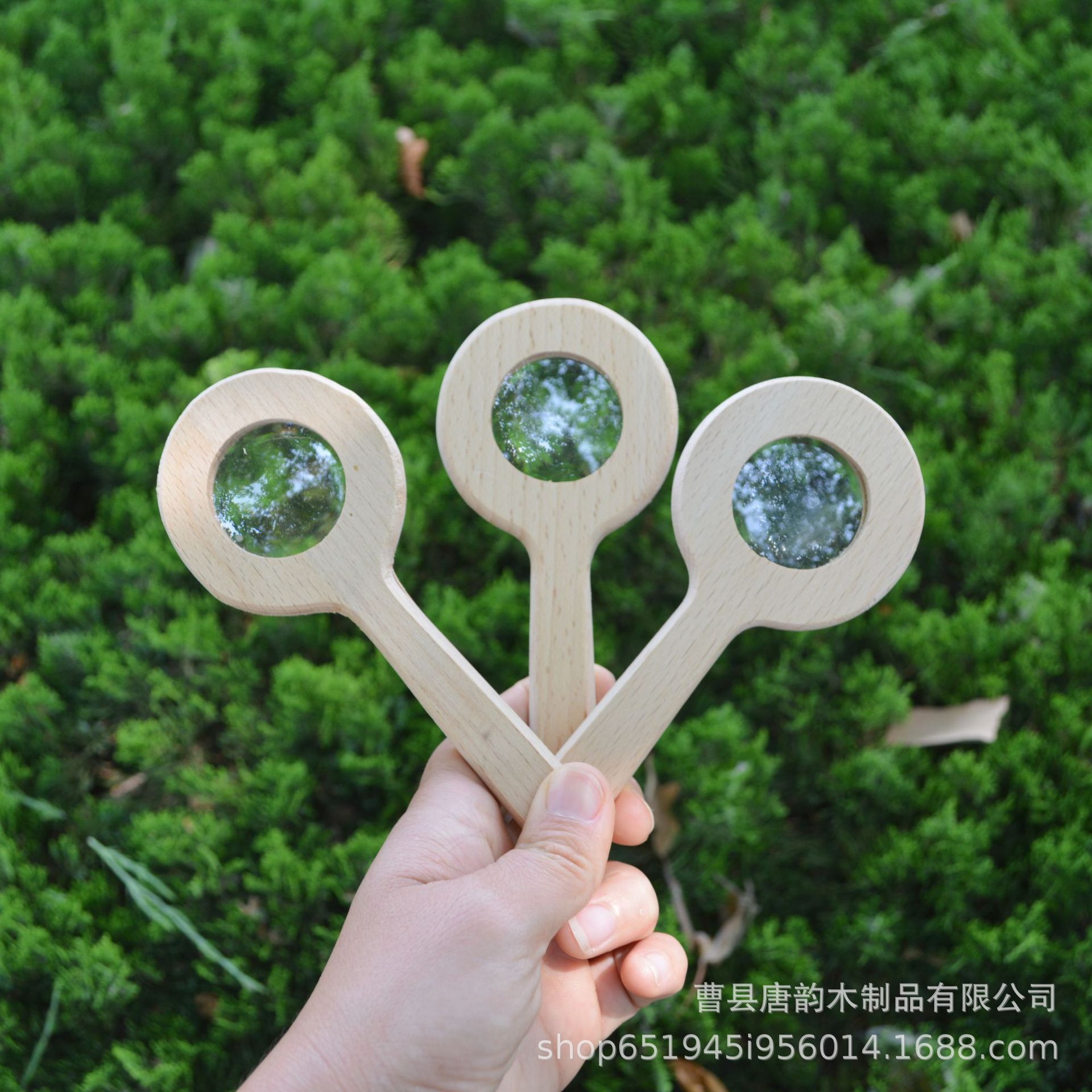 跨境新款榉木户外探索观察自然教育早教玩具儿童木质放大镜