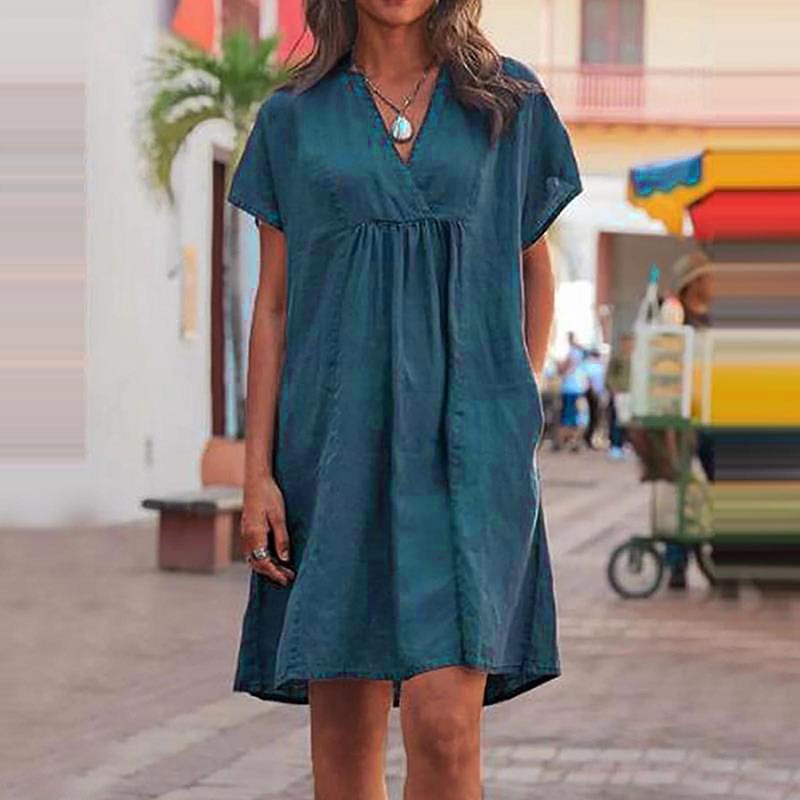 Women's A-line Skirt Elegant V Neck Short Sleeve Solid Color Knee-length Daily Street display picture 5