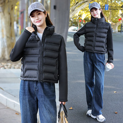 2024年冬の新型ファッション綿服女性の背の短い立襟綿服は綿入れの上着のファッションをつなぎ合わせた