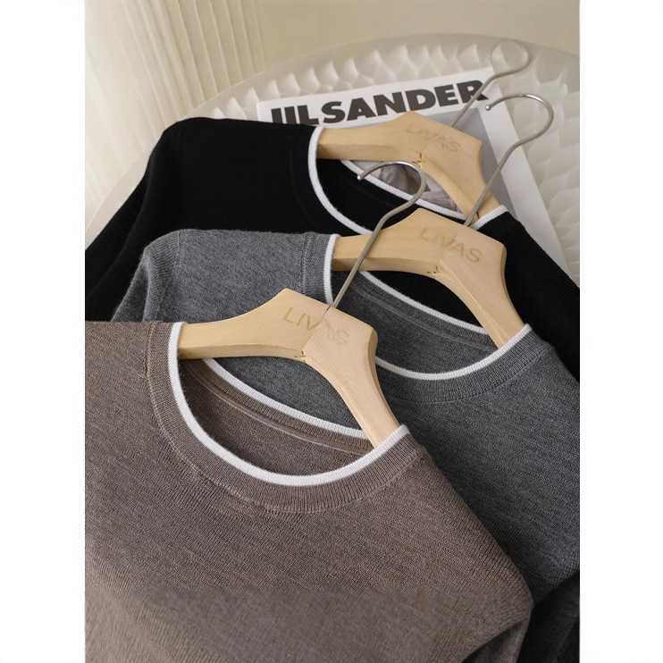 German Yangtze Yarn Superfine 100 Wool Stitching Base Shirt Fake Two-Piece Simple Round Neck Long Sleeve Knitted Shirt for Women