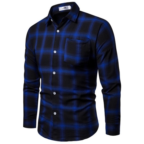 Cross-border Amazon Foreign Trade European and American Style Men's Spring/Fall New Korean-style Trendy Long-sleeved Plaid Shirt Men's Shirt