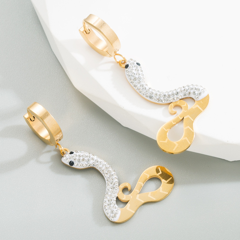 Fashion Snake Titanium Steel Earrings Plating Artificial Gemstones Stainless Steel Earrings