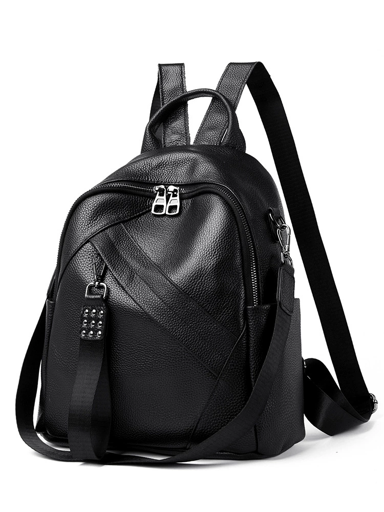 Leather backpack, capacious shoulder bag, school bag for traveling one shoulder, cowhide, genuine leather