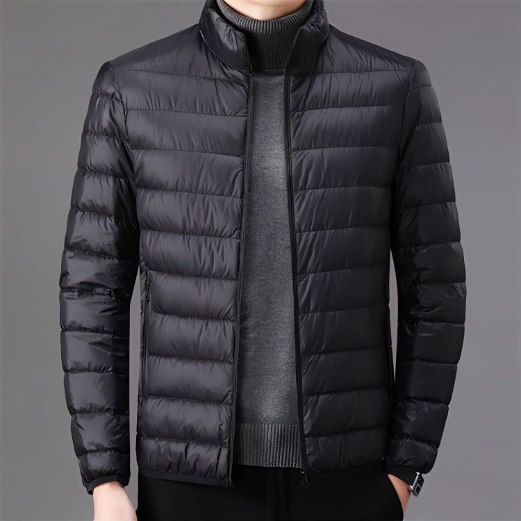 Chaqueta de algodón de plumón ligero para hombre Chaqueta de cuello alto informal corta ligera de invierno de mediana edad Chaqueta de algodón delgada cálida