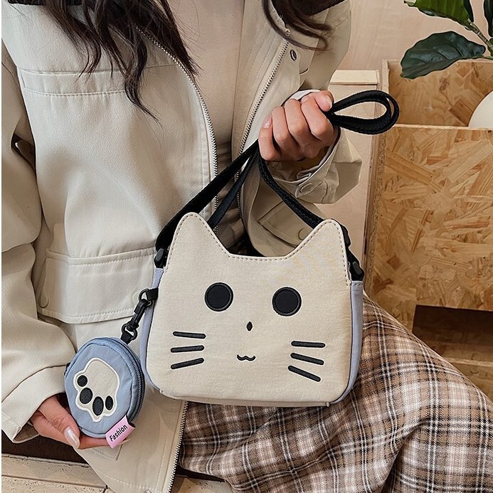 甜美少女风小包包女2025新款时尚可爱小猫包秋冬帆布小方包斜挎包|undefined