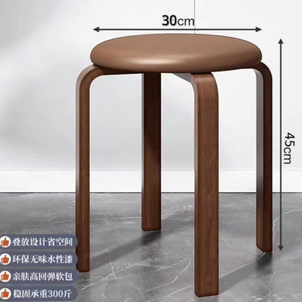 **[두꺼운 원목 다리 - 식탁 높이에 적합] 브라운 가죽 상판 + 월넛 색상 다리 1개**