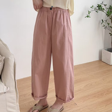 薄款纯色直筒裤女夏季单扣松紧腰宽松休闲百搭糖果色九分裤子B129
