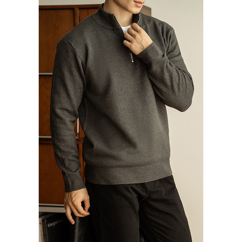 レトロヘビーウェイトハーフジップメンズニットジャケット 2025 秋の新カジュアル暖かいセーターカーディガンメンズ