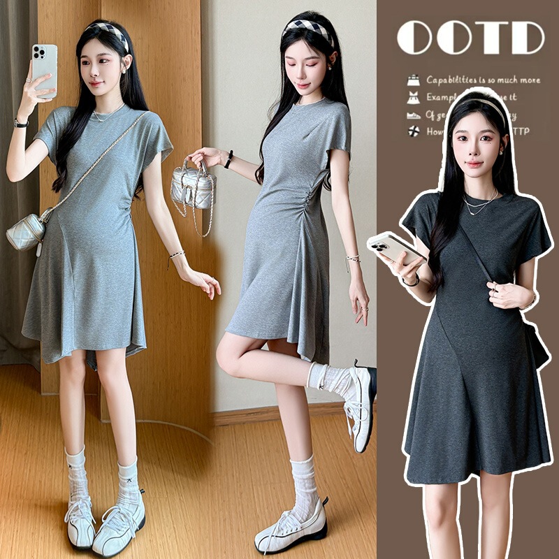 Maternity Summer Dress 2026 New Style Short Skirt for Pregnant Moms, High-End Korean Style Slim Fit Trendy Mom Dress, Thin Summer Version