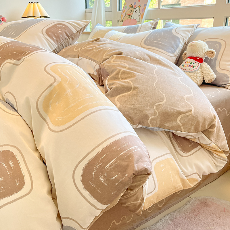 Cama de algodón cuatro piezas de sábanas de algodón cubierta dormitorio único pequeño fresco tres piezas de Nantong ropa de cama al por mayor