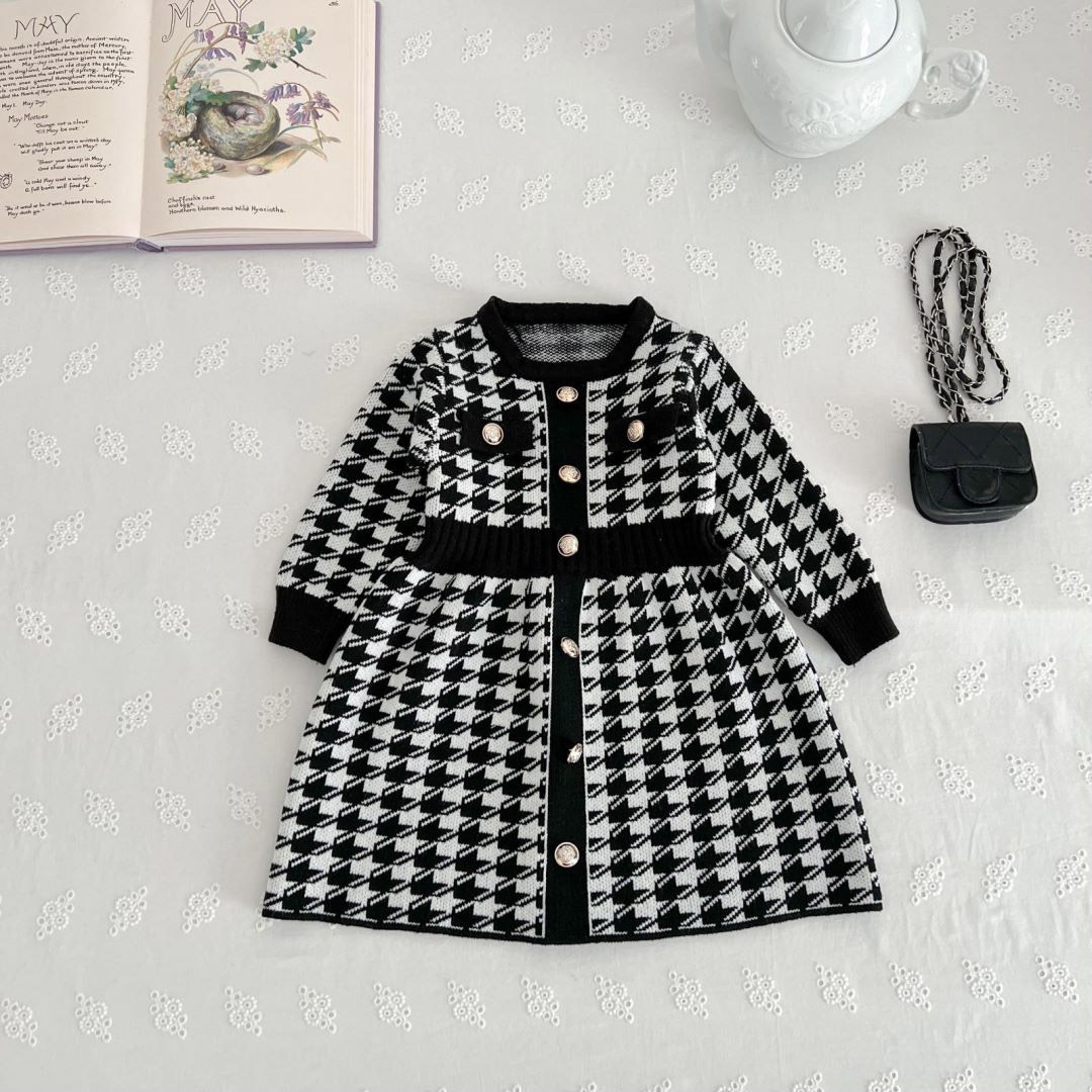 JINYONG2023 Neues kleines duftendes Kleid für Mädchen im Herbst und Winter, verwestlichter Pullover, gestrickter karierter Rock_voghion.com