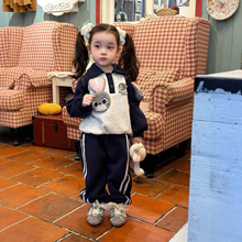 女童冬款韩版可爱兔子卫衣套装加绒加厚两件套2025洋气深秋冬套装