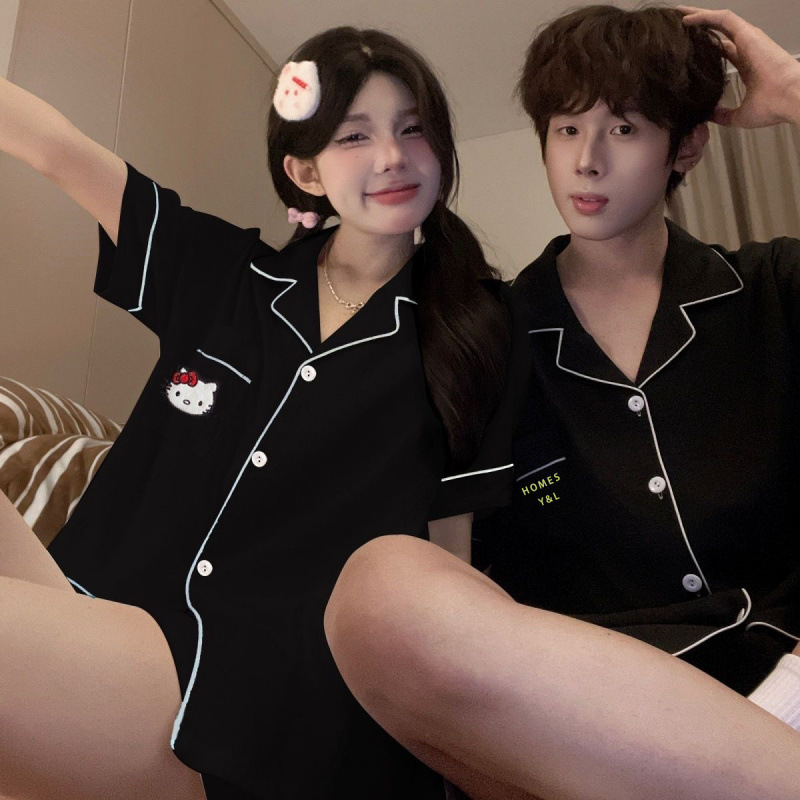 kitty情侣睡衣夏季短袖短裤云朵棉可爱卡通男女生家居服夏天套装