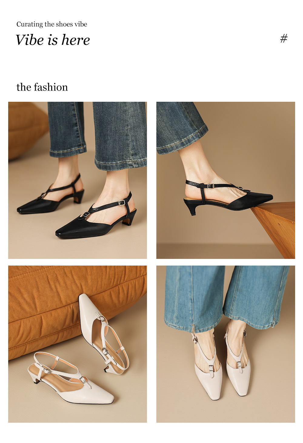 Sandal nữ quai ngang mũi kín da cừu gót thô 4 cm phong cách Hàn Quốc — đen chi tiết 1