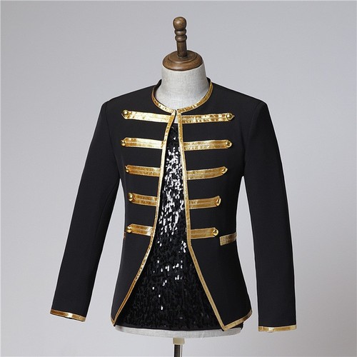 New product golden edge male singer leisure suit jacket without collar - black west stage dance costumes