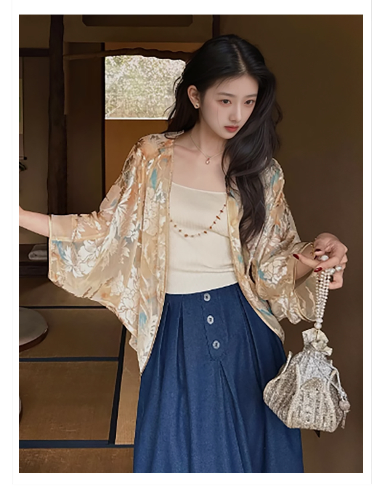 Áo khoác cardigan nữ thêu họa tiết dân tộc, chất rayon mỏng, phong cách Trung Quốc nhẹ nhàng — Xanh bạc hà, Vàng chanh chi tiết 3