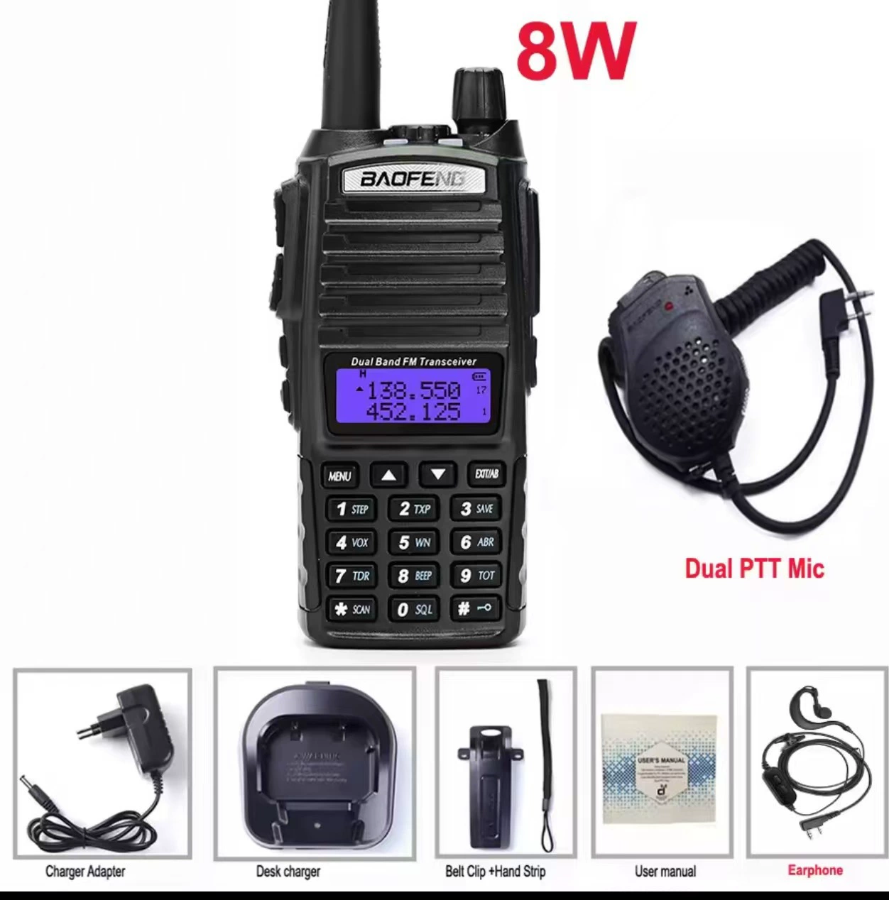 Портативная рация Baofeng UV-82, двухдиапазонная 5W/8W, двойной PTT, варианты длинной батареи