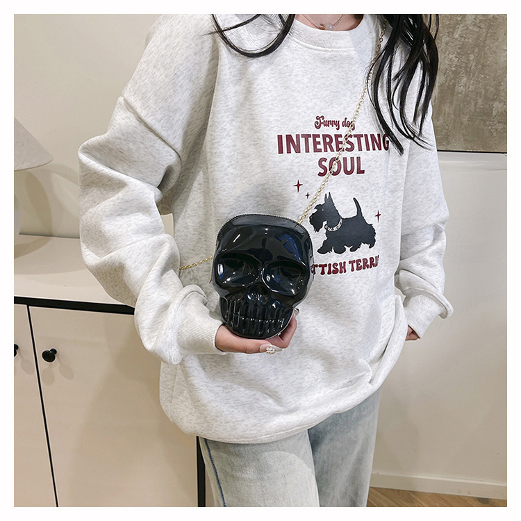 189g Weight Zipper Closure Type Single Shoulder Strap Strap Type Shoulder Bag Bags Type Casual Occasion Plastic Material Skull Pattern All Seasons Season Women's Gender Streetwear Style Oval Shape Mini Size Women's Mini Plastic Skull Streetwear Oval Zipper Shoulder Bag 40