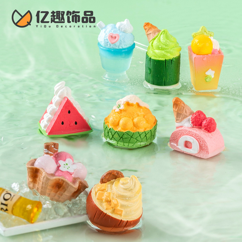 Creative Summer Strawberry Watermelon Ice Cream Food Play DIY Decorations Blind Bag Hanging Accessories Car Desktop Small Ornaments
