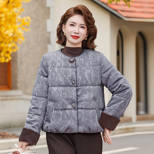 New satin cotton jacket, medium and old women's clothing, new Chinese cotton jacket, medium mother's winter coat, foreign style cotton coat