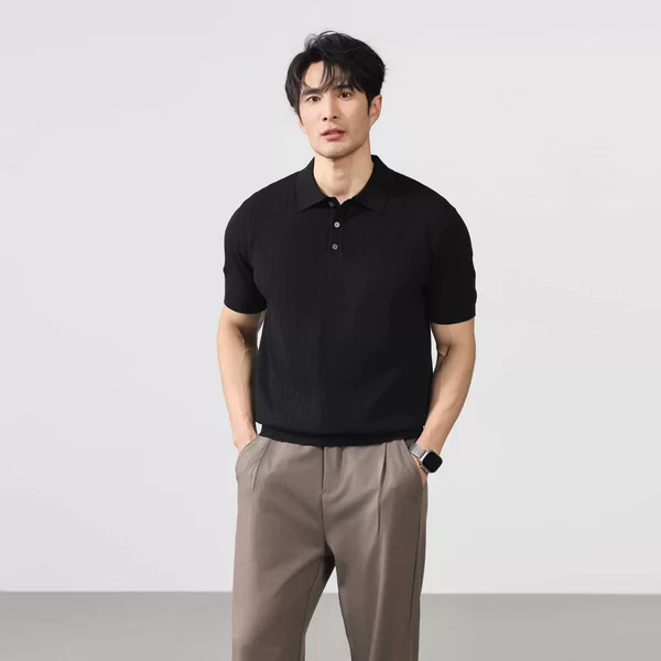 New Style Old Money Style Men's Polo Shirt with Lapel, Fashionable Sweater, Light Luxury, High-End Feel, Commuter Short-Sleeved T-Shirt