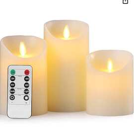 3件套亚马逊led玻璃石蜡圣诞摇摆电子遥控蜡烛Flameless Candle