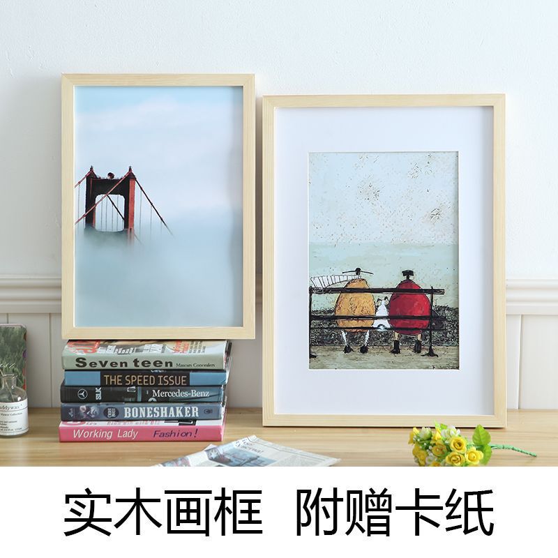 Photo Frame Cardboard Solid Wood Picture Frame Framed Wooden 4-Open 8 Sketch White Edge Wall Hanging about Lined Watercolor A4