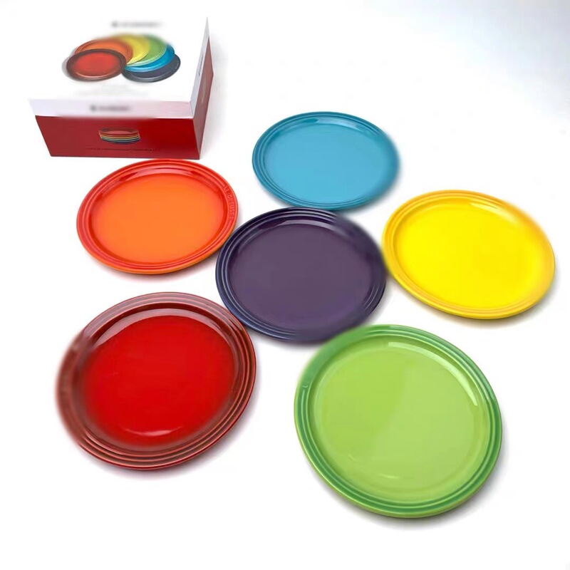 French rainbow plate 18cm23cm porcelain plate macaron color 6-Piece Gift Box Flat plate suit household dish