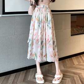 碎花半身裙女年夏季新款气质时尚中长款开叉裙显瘦高腰字裙图片色