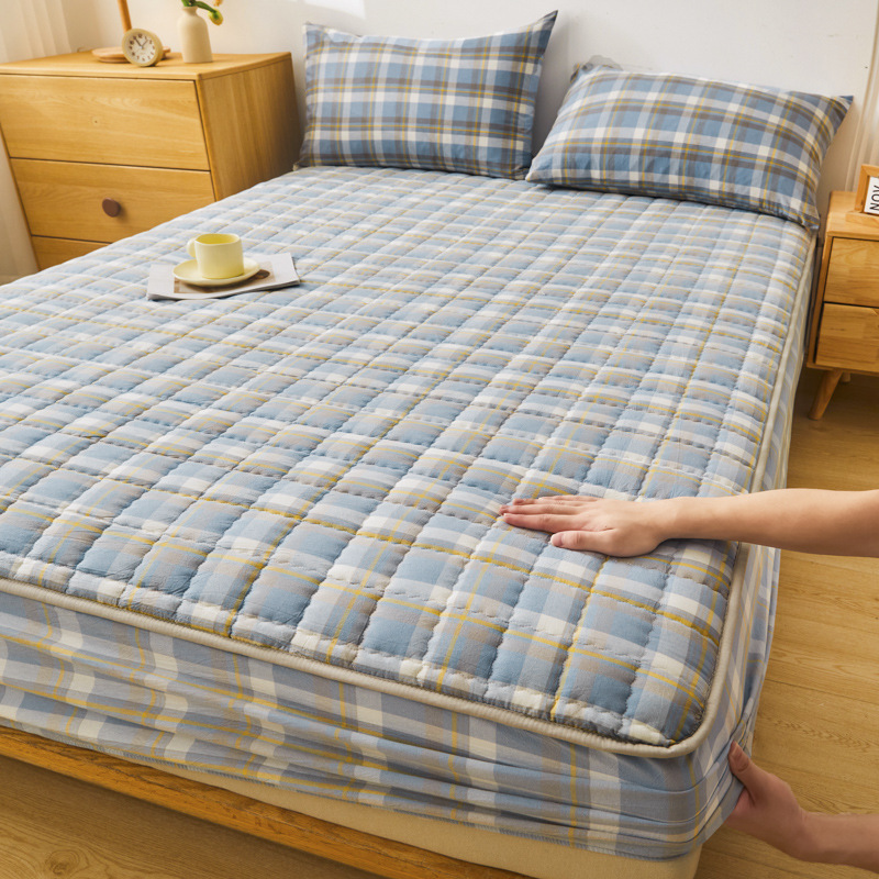 2025 nueva clase A de algodón teñido en hilo de algodón lavado funda de cama cubierta protectora de colchón grueso acolchado funda de cama de una sola pieza