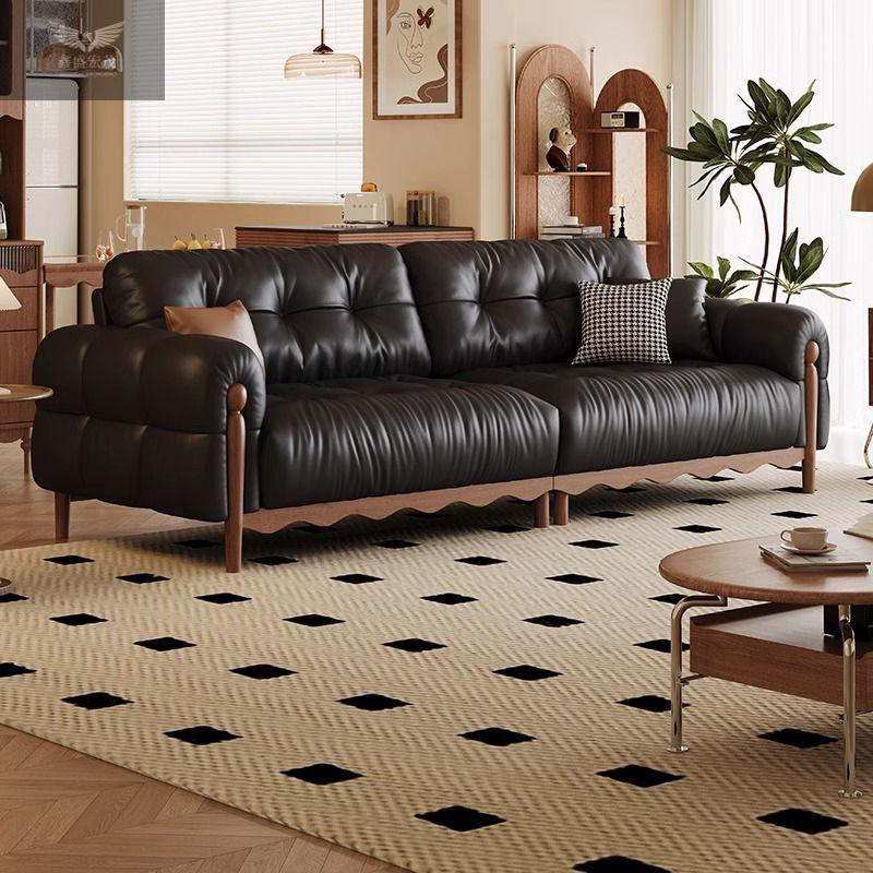 Sala de estar de cuero de lujo ligero, apartamento pequeño, sofá de cuero retro, sofá de arte de cuero de nube moderno simple, casa en línea recta