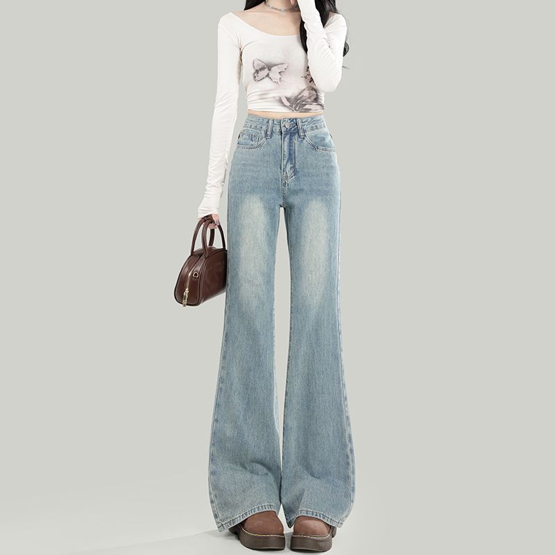 Small Slim-fit Light-colored Flared Pants Jeans Women's Spring 2025 New Retro High Waist Slim-fit Micro-pants