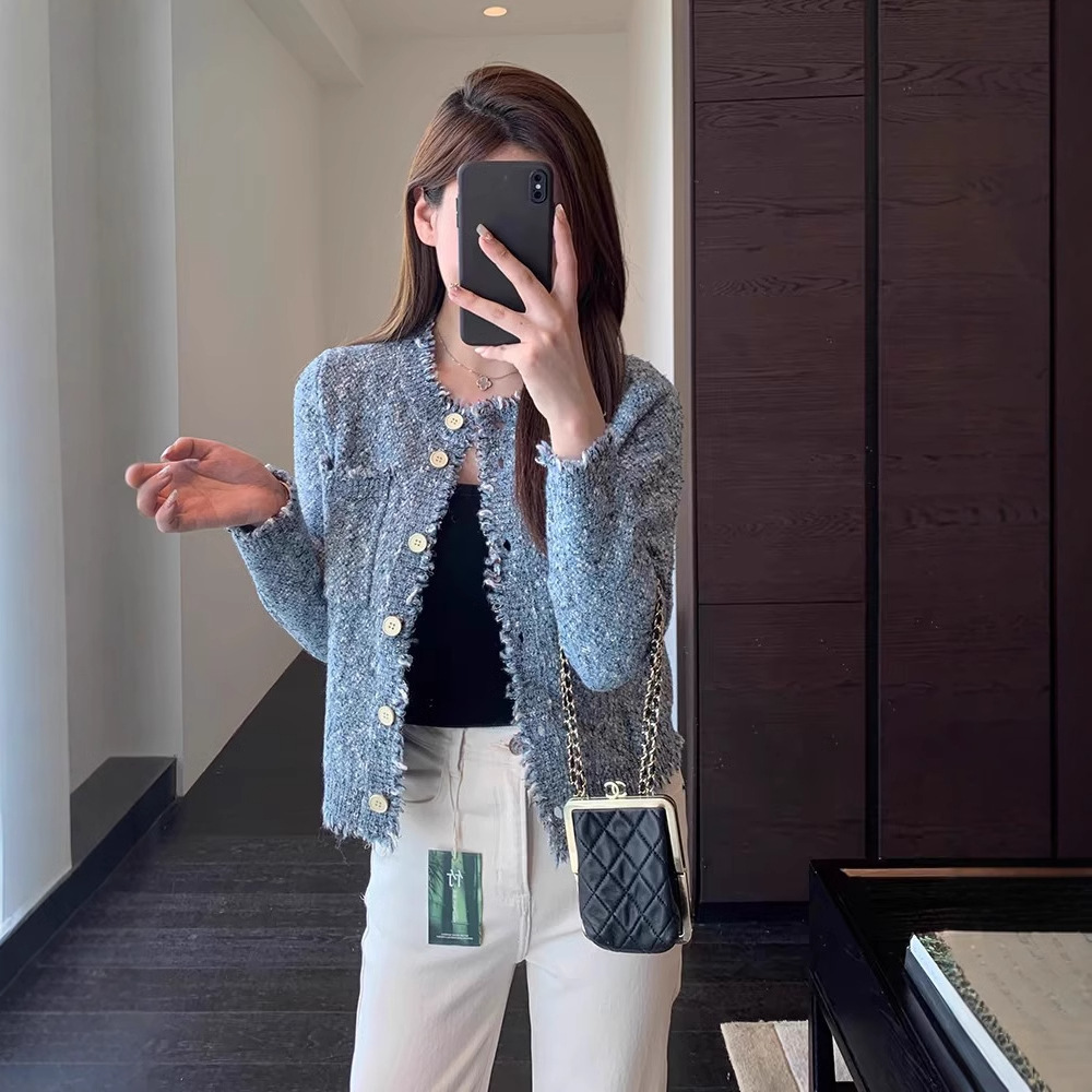 新品 柜上3000+名媛范香风外套针织开衫显瘦短外套女秋冬新款