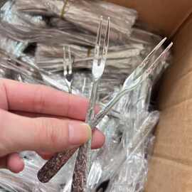 家用不锈钢水果叉批发 网红高颜值果签 冰裂纹加厚叉子客厅酒店in