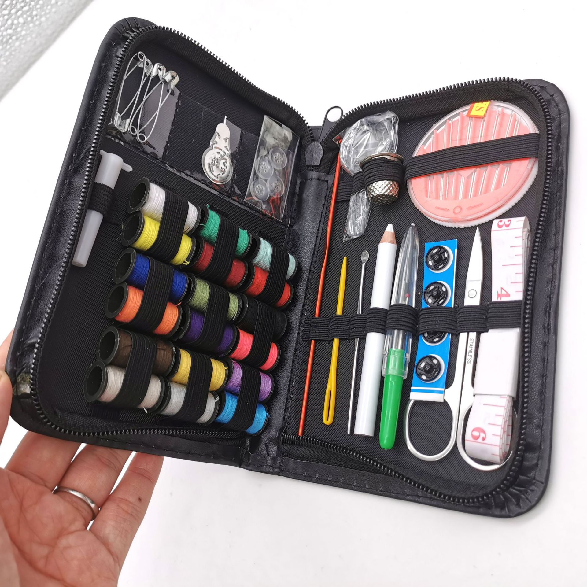 Amazon bolsa de costura traje de 10 piezas caja de costura portátil medio hogar herramientas de costura traje bolsa de almacenamiento