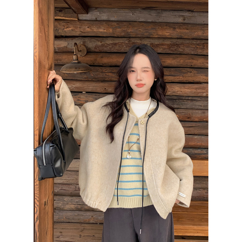 【No Returns or Exchanges】City Walk Lace-Up Silhouette Textured 70% Wool Double-Sided Woolen Coat Women's Jacket 0694