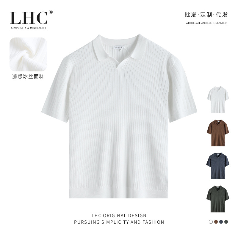 アイスシルクニットメンズハイエンド半袖ポロシャツ夏の襟付きTシャツビジネスカジュアルメンズポロシャツ