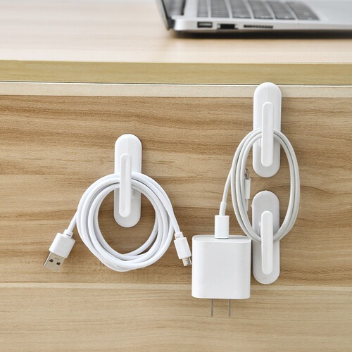 Wire holder, wire organizer, storage hub, wire winder, wire routing artifact, wire binding hook, 2 pieces