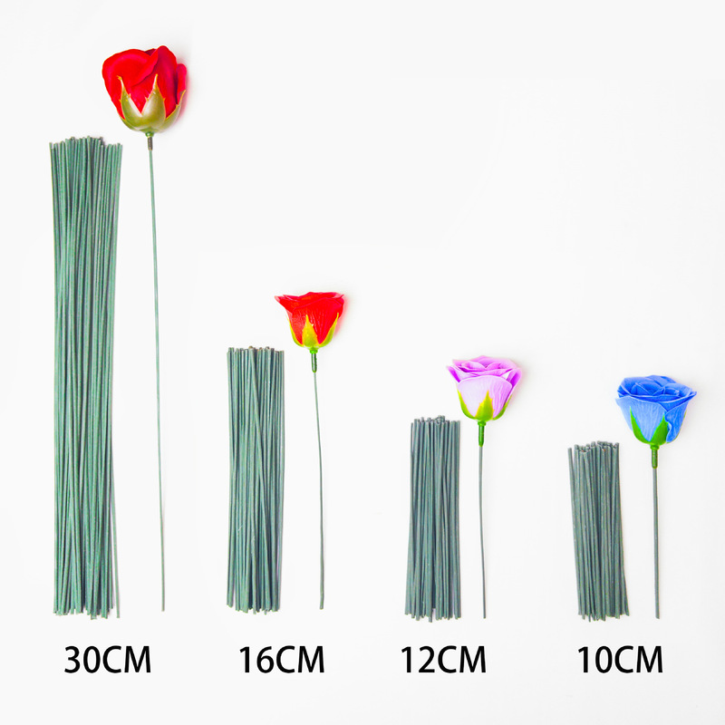 520 handmade No. 2 green flower rod material rose green iron wire rod rubber bag flower rod leaves flower branch receptacle base wholesale