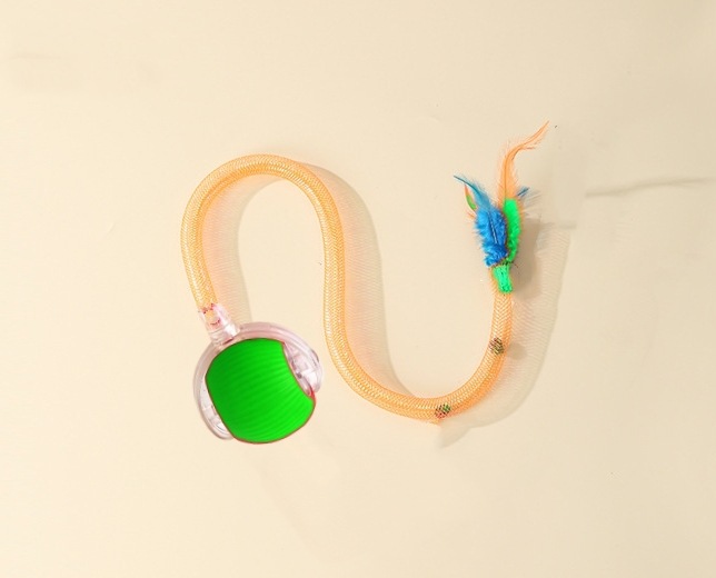 깃털 탄력 꼬리 고양이 놀리는 공-녹색