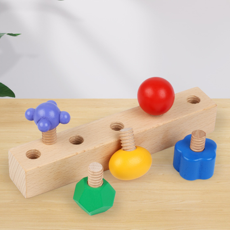 Beech Wood Screw-Twisting Toy for Children, Montessori Educational Toy for Fine Motor Skills, Hand-Eye Coordination, and Geometric Shape Training