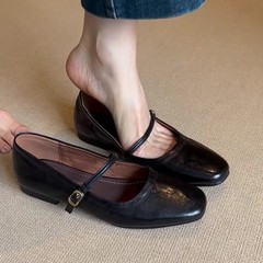 羊皮版 ~ 本革のフランス式の復古の一字はメアリー珍の靴の女性の平底の気質の浅い口の靴の小さい革靴を掛けます。