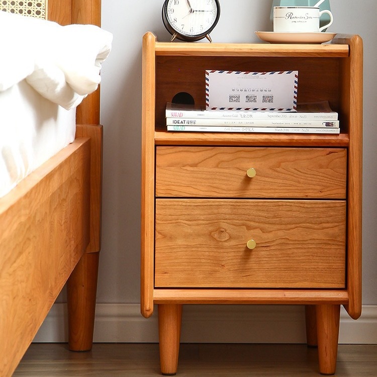 Cherry Wood Full Solid Wood Bedside Table Nordic Modern Simple Bedroom Storage Small Apartment Side Cabinet Japanese Style Log Furniture