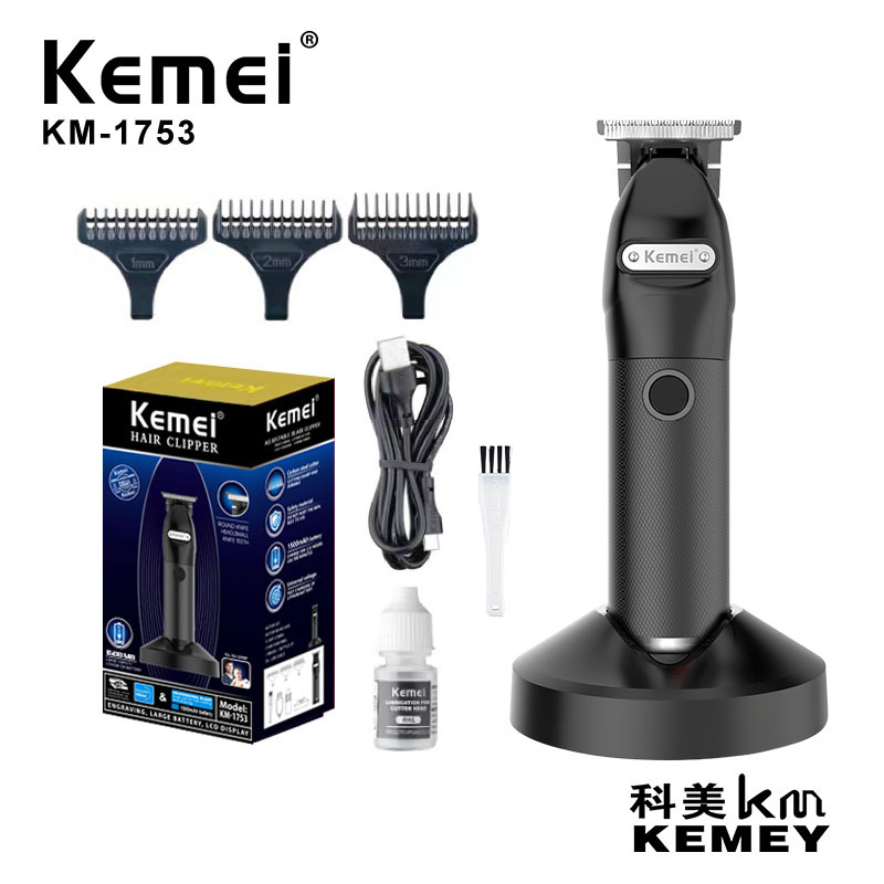 Kemei KM-1753 cortadora de cabello con base de carga de la batería de litio de talla cortadora de cabello eléctrica