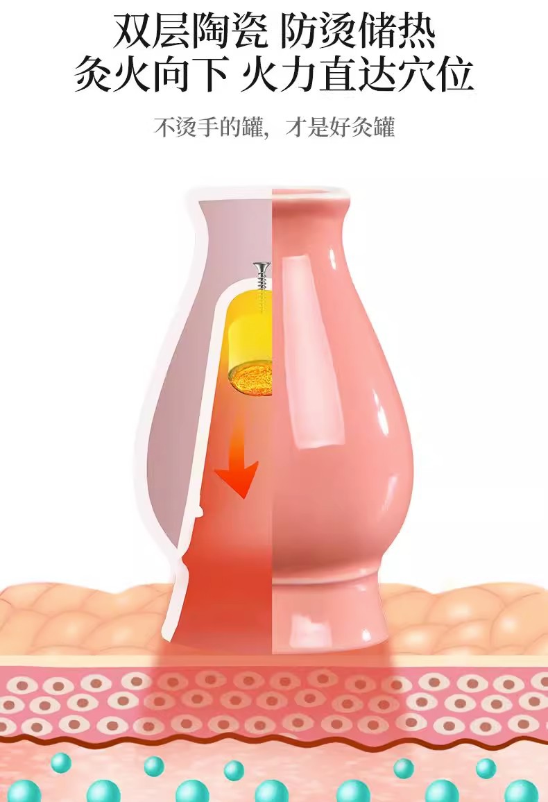 Ceramic Facial Moxibustion Jar Neck Warming Device Home Beauty Spa Gua Sha Massage Tool Pink overview