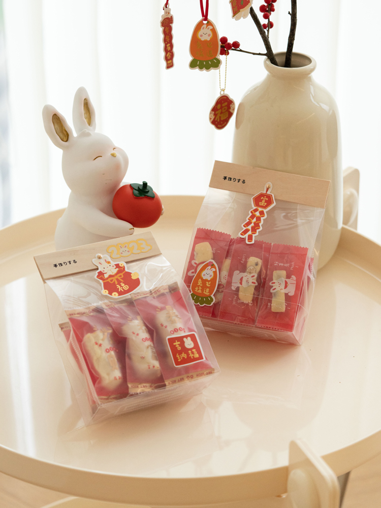 Galletas de madera de cardíaco bolsas independientes transparentes hechas a mano tortilla de nieve galletas de arroz pegajoso barco leche jujube envasado