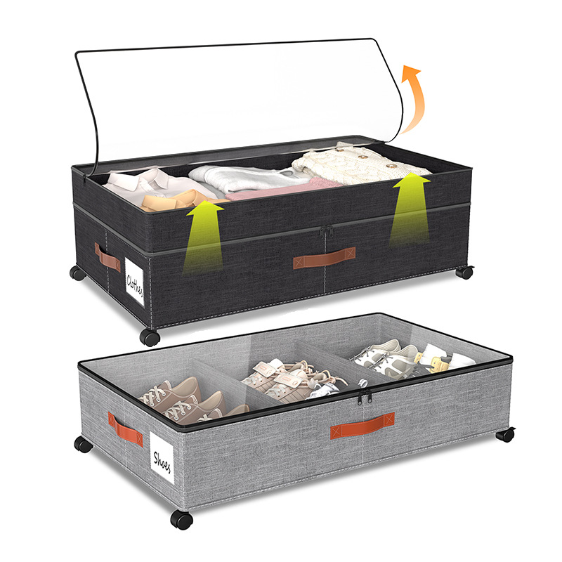 Amazon New Iron Cloth Bed Bottom Storage Rack Bed Clothes Shoes Books Toy with Roller Dust-proof Storage Box