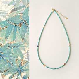 s925银新中式天然蓝绿松石南红多宝项链锁骨链送闺蜜朋友礼物批发